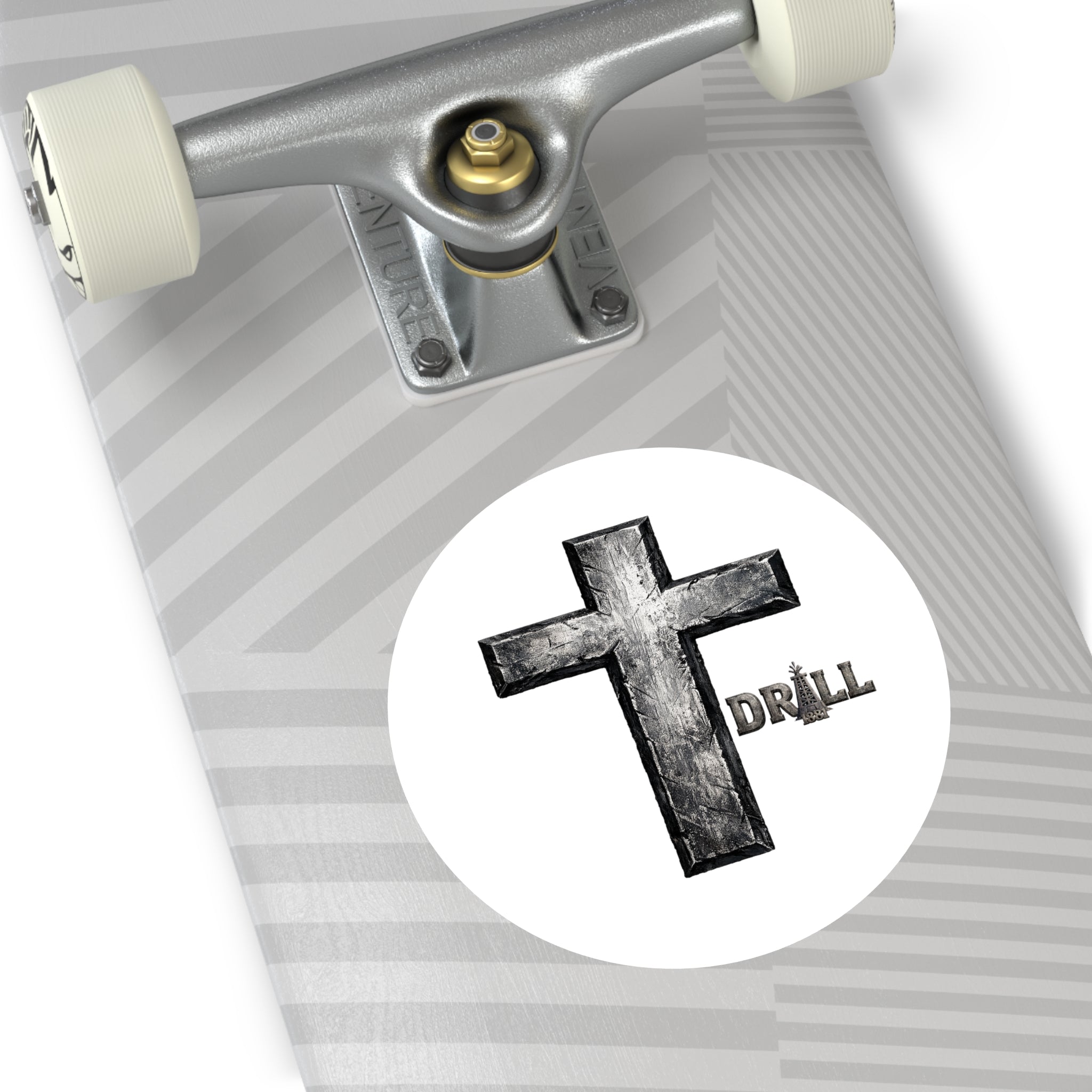 Stone Cross Round Sticker — Oilfield Hard Hat or Truck Decal
