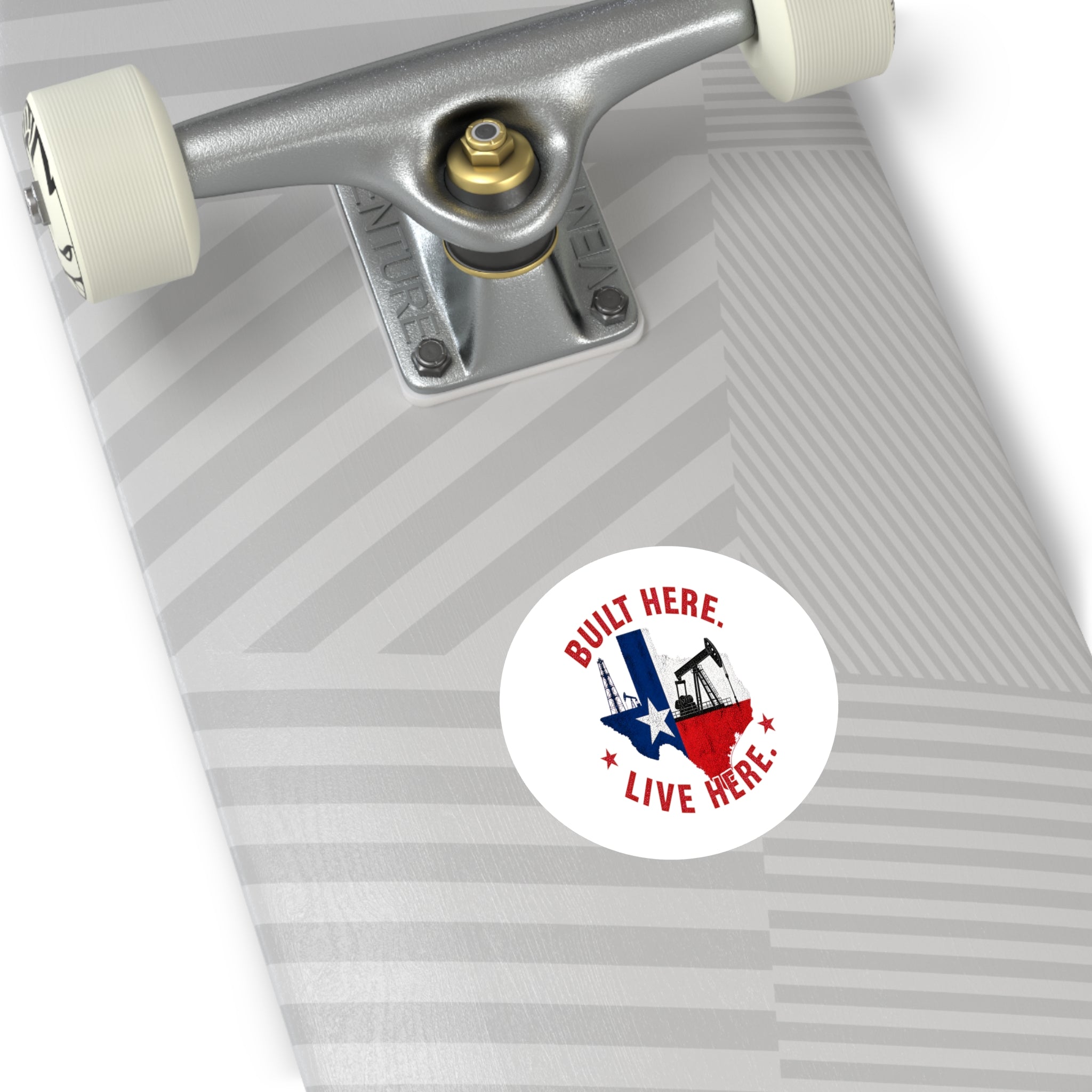 Built Here Round Sticker — Oilfield Hard Hat or Truck Decal