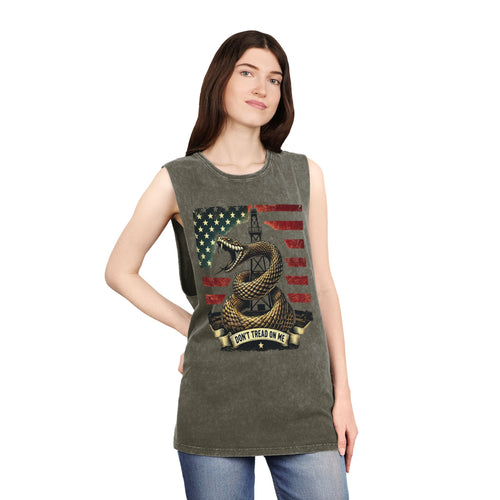 Don't Tread on Me Stonewash Tank Top - Patriotic Unisex Apparel