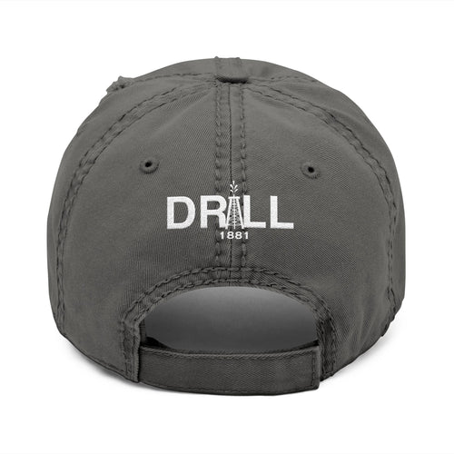 Texas Star White -  Distressed Hat with 'DRILL' Embroidery