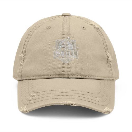 Distressed Dad Hat with 'DRILL Shield' Embroidery - Casual Style