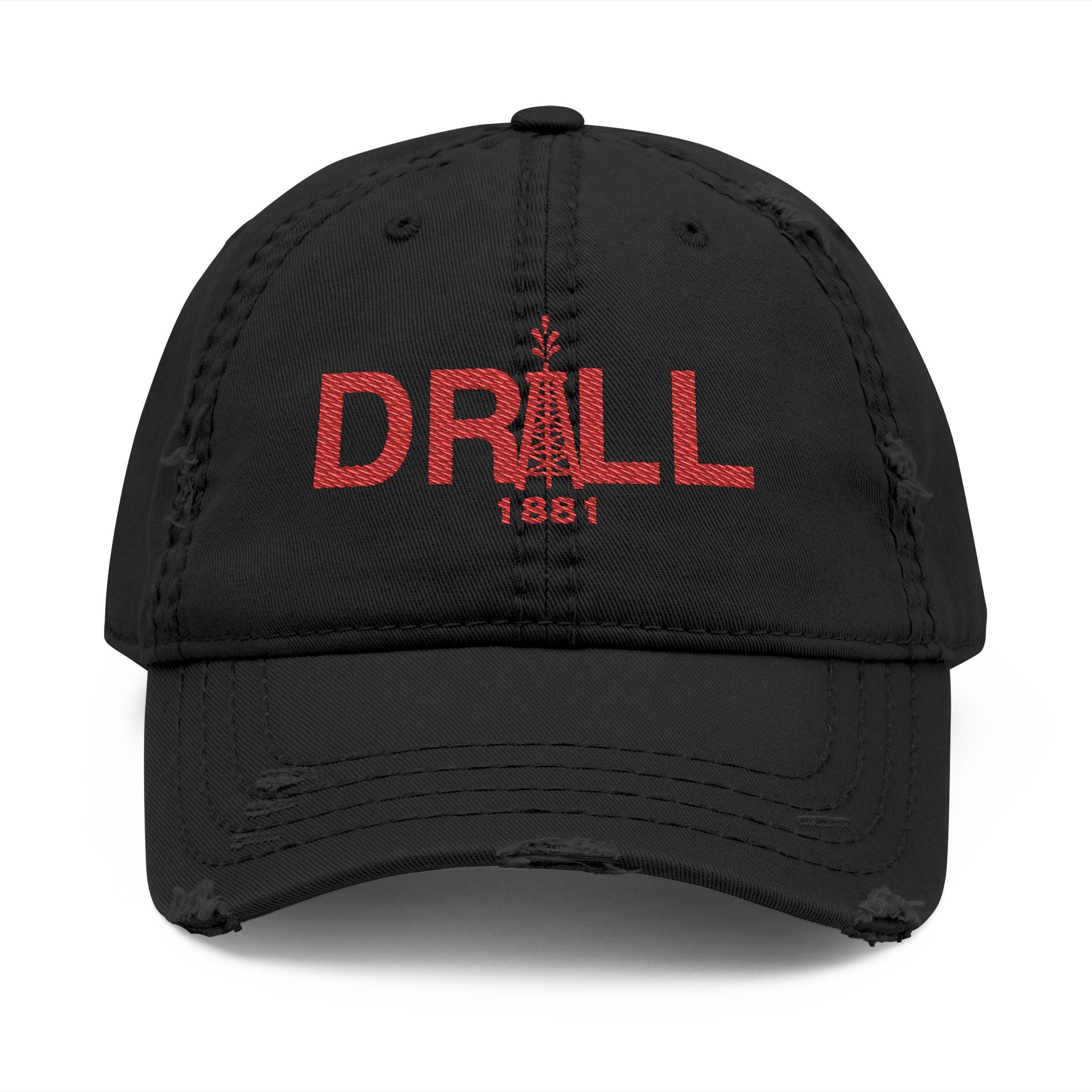 Distressed Dad Hat with 'DRILL' Embroidery - Casual Style for Everyday Adventures