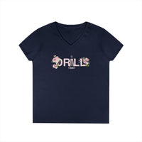 Drill Floral V-Neck T-Shirt for Women
