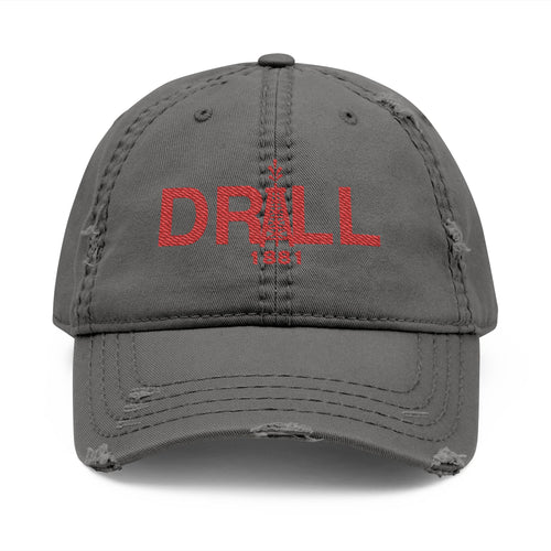 Distressed Dad Hat with 'DRILL' Embroidery - Casual Style for Everyday Adventures