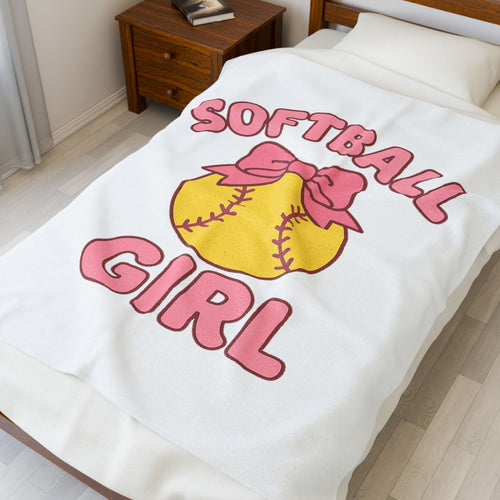 Softball Girl Velveteen Plush Blanket