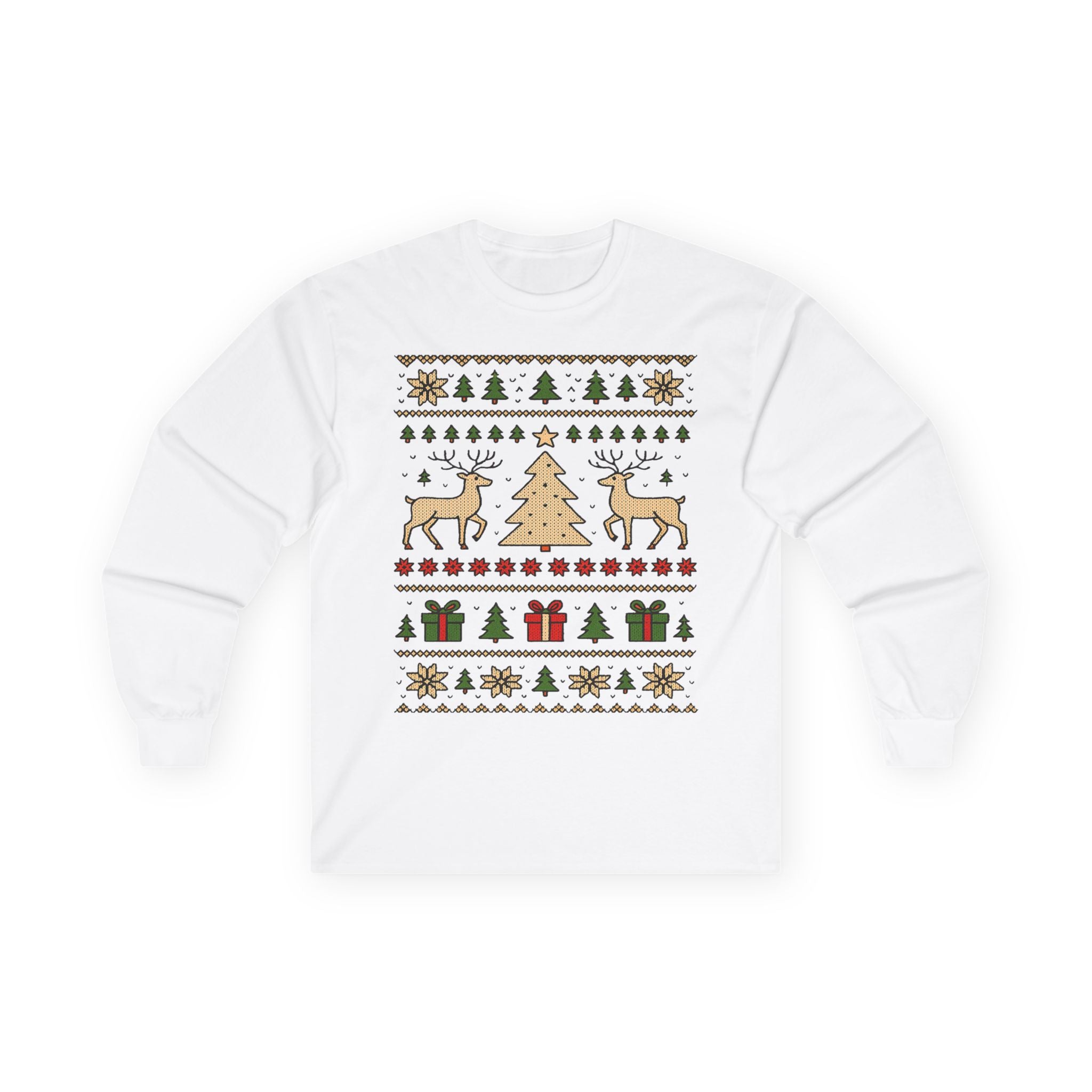 Cozy Christmas Long Sleeve Tee - Holiday Sweater Type Design, Unisex Gift, Winter Apparel, Festive Party Wear