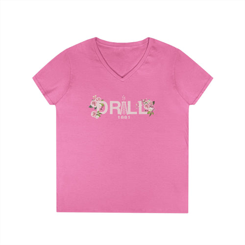 Drill Floral V-Neck T-Shirt for Women
