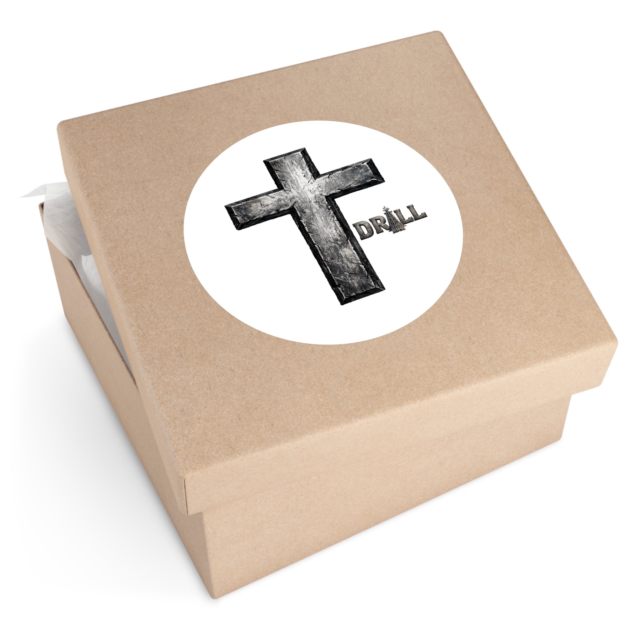 Stone Cross Round Sticker — Oilfield Hard Hat or Truck Decal