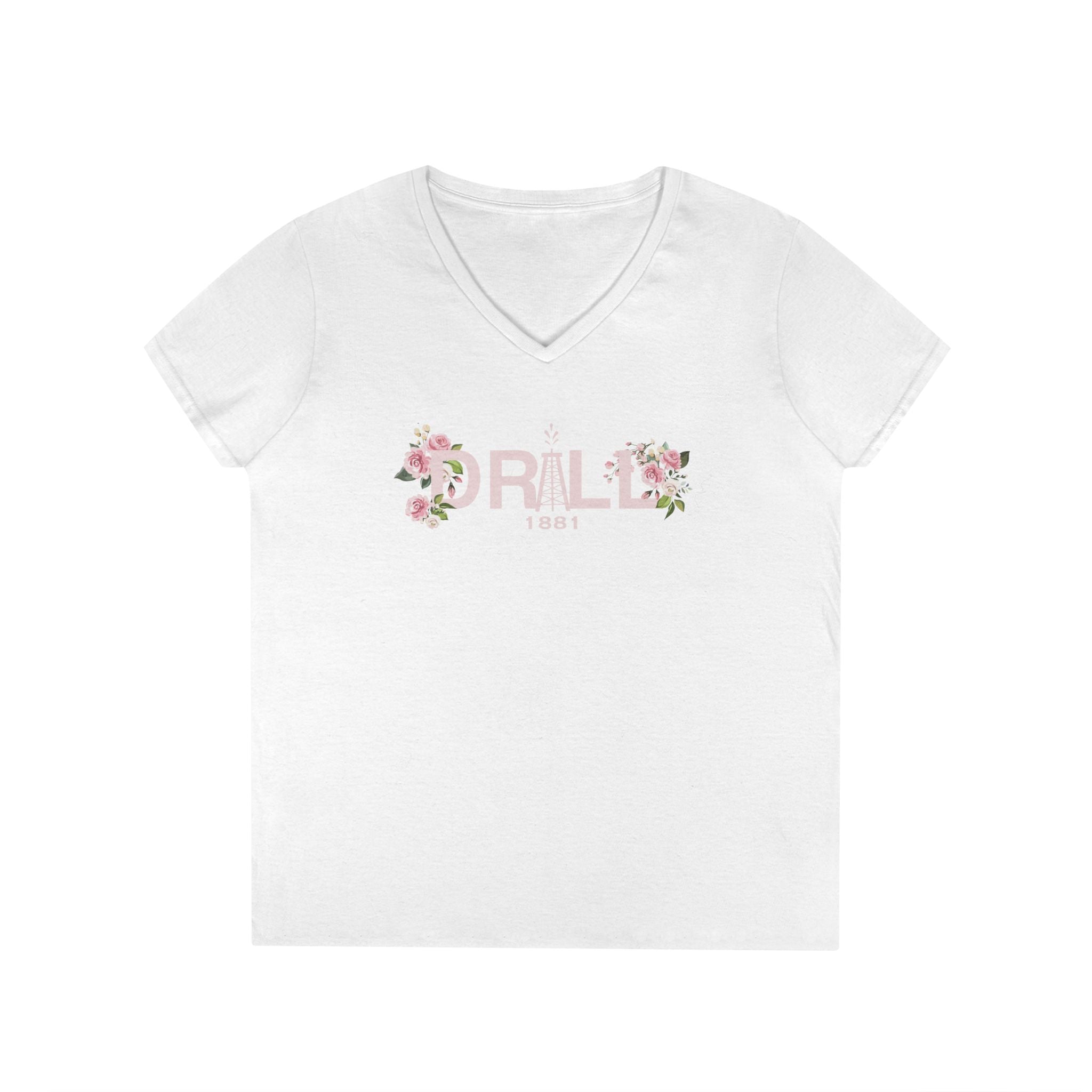 Drill Floral V-Neck T-Shirt for Women