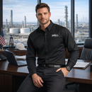 Embroidered 'DRILL' Work Shirt — Long Sleeve Button-Up