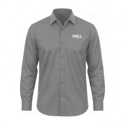 Embroidered 'DRILL' Work Shirt — Long Sleeve Button-Up