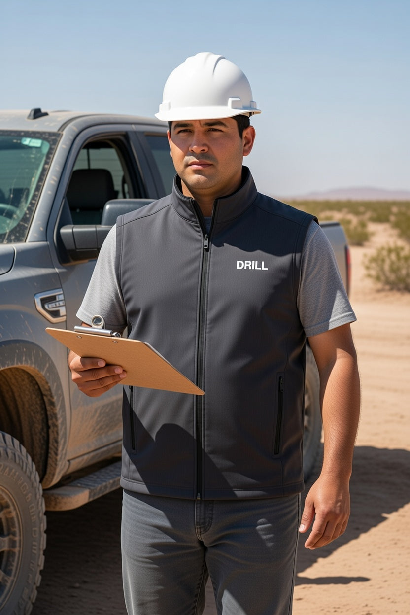 Embroidered White DRILL Logo - Soft Shell Vest Men's Lightweight Workwear
