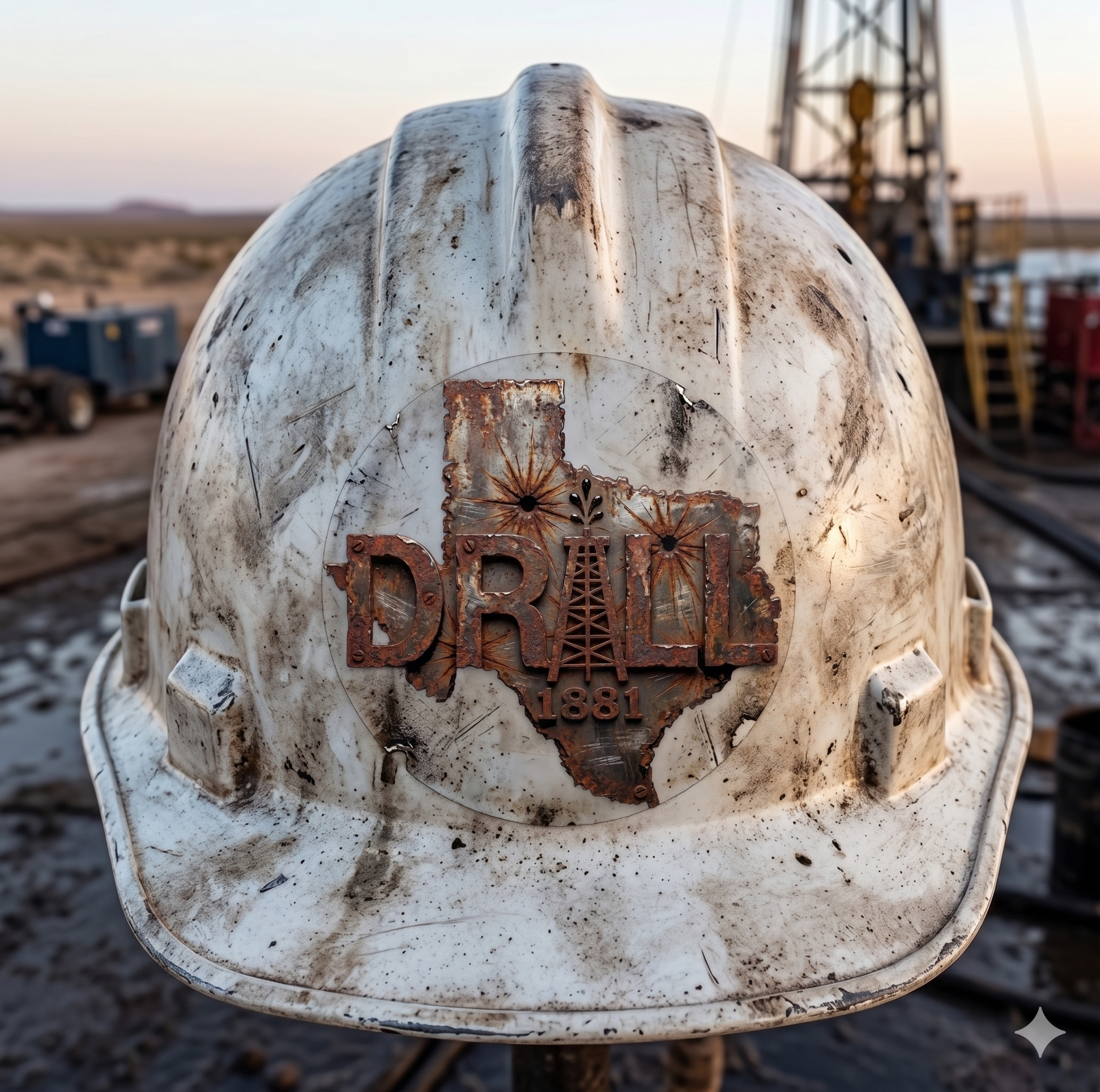 Rusty Drill Texas - Oilfield Hard Hat or Truck Decal
