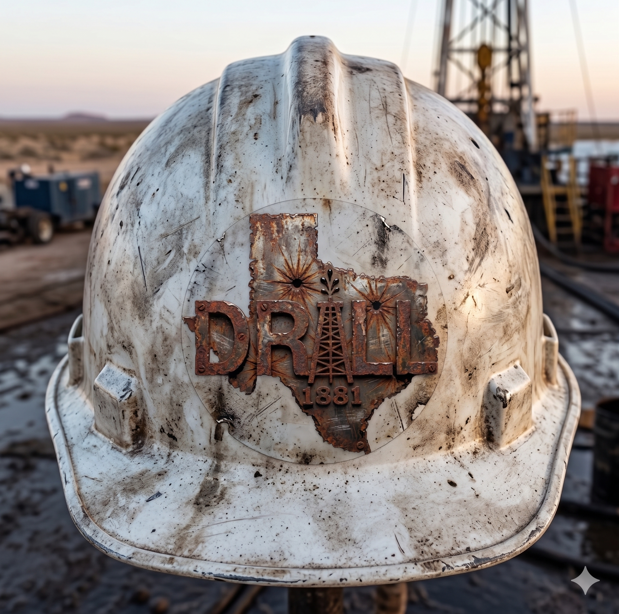 Rusty Drill Texas - Oilfield Hard Hat or Truck Decal