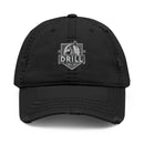 Distressed Dad Hat with 'DRILL Shield' Embroidery - Casual Style