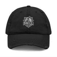 Distressed Dad Hat with 'DRILL Shield' Embroidery - Casual Style