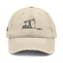 Pump Jack Sketch Distressed Hat Embroidery
