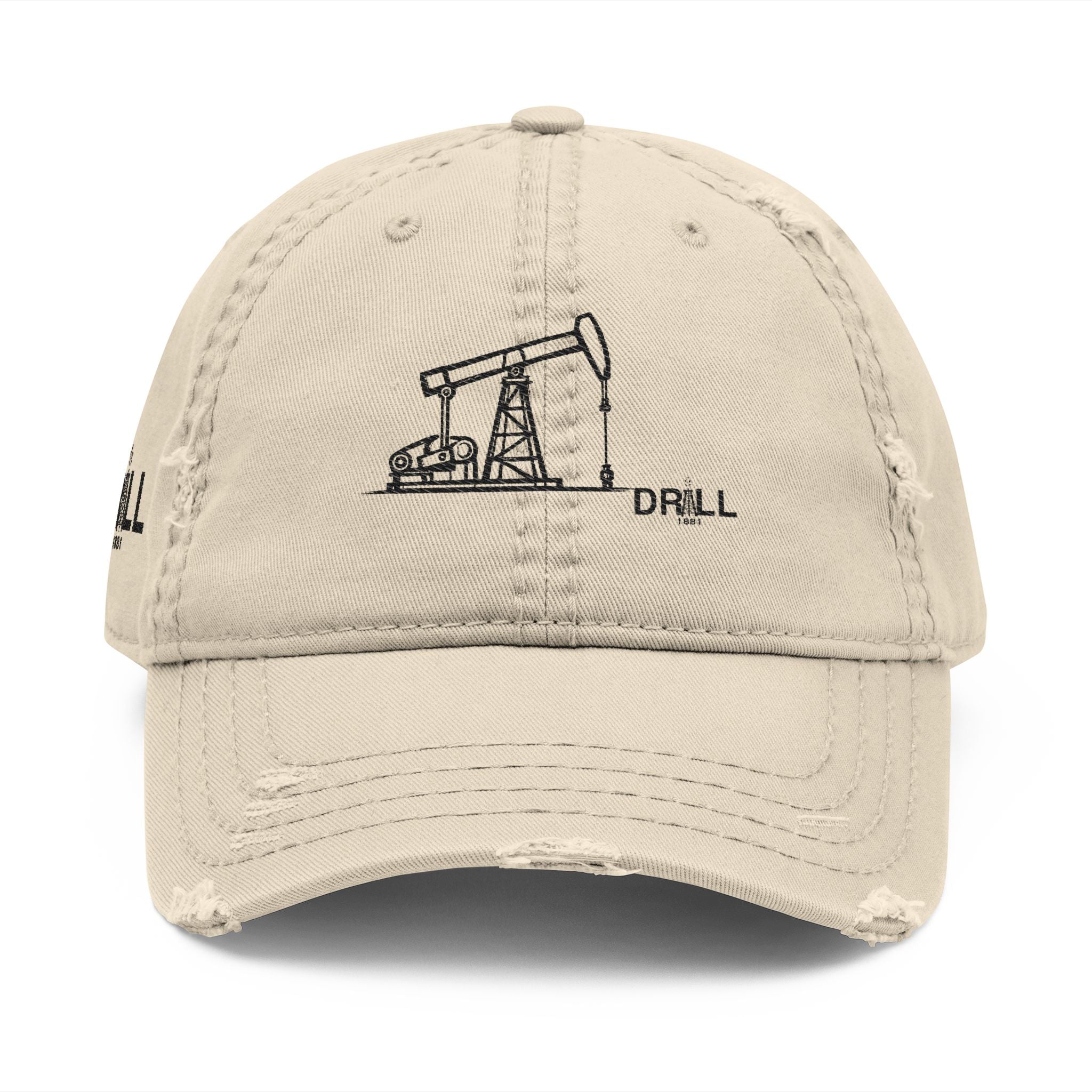 Pump Jack Sketch Distressed Hat Embroidery