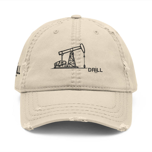 Pump Jack Sketch Distressed Hat Embroidery