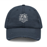 Distressed Dad Hat with 'DRILL Shield' Embroidery - Casual Style
