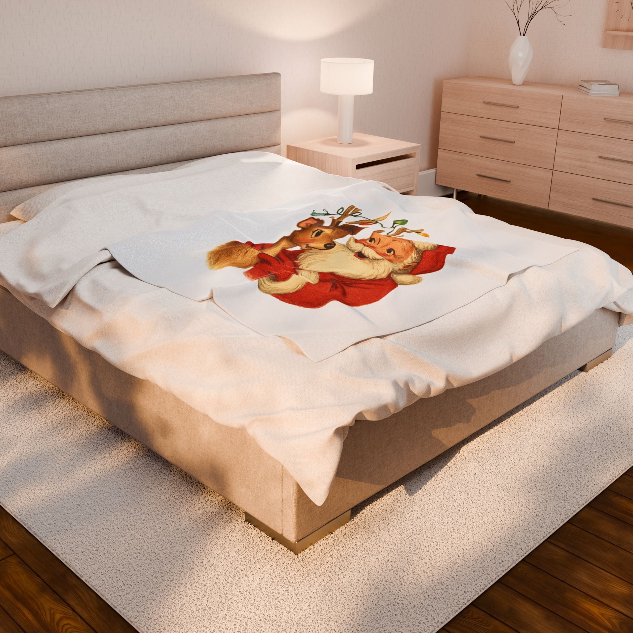 Christmas Santa and Reindeer Plush Blanket