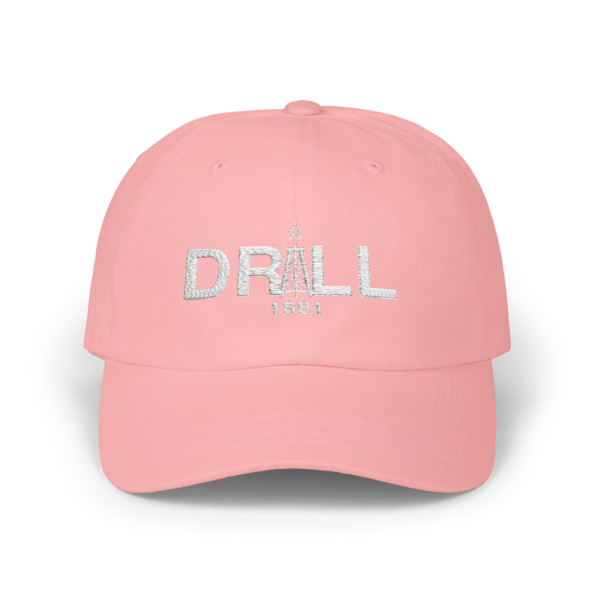 Drill 1881 Classic Dad Cap White Logo - Vintage Style Adjustable White Hat