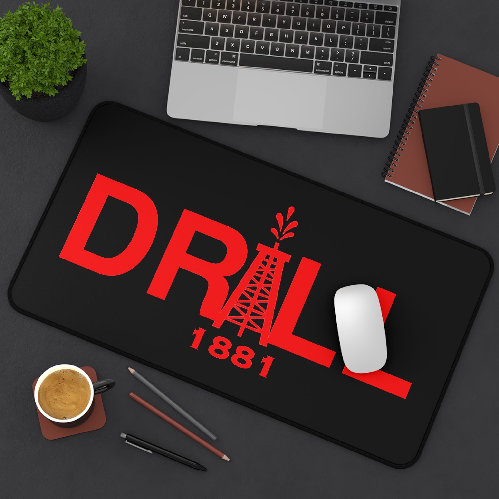Desk Mat — Red "DRILL 1881" Oil Rig Gaming/Work Mouse Pad