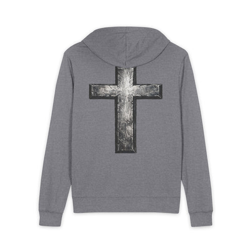 Full-Zip Hoodie — Grunge Silver Cross "Drill" Graphic