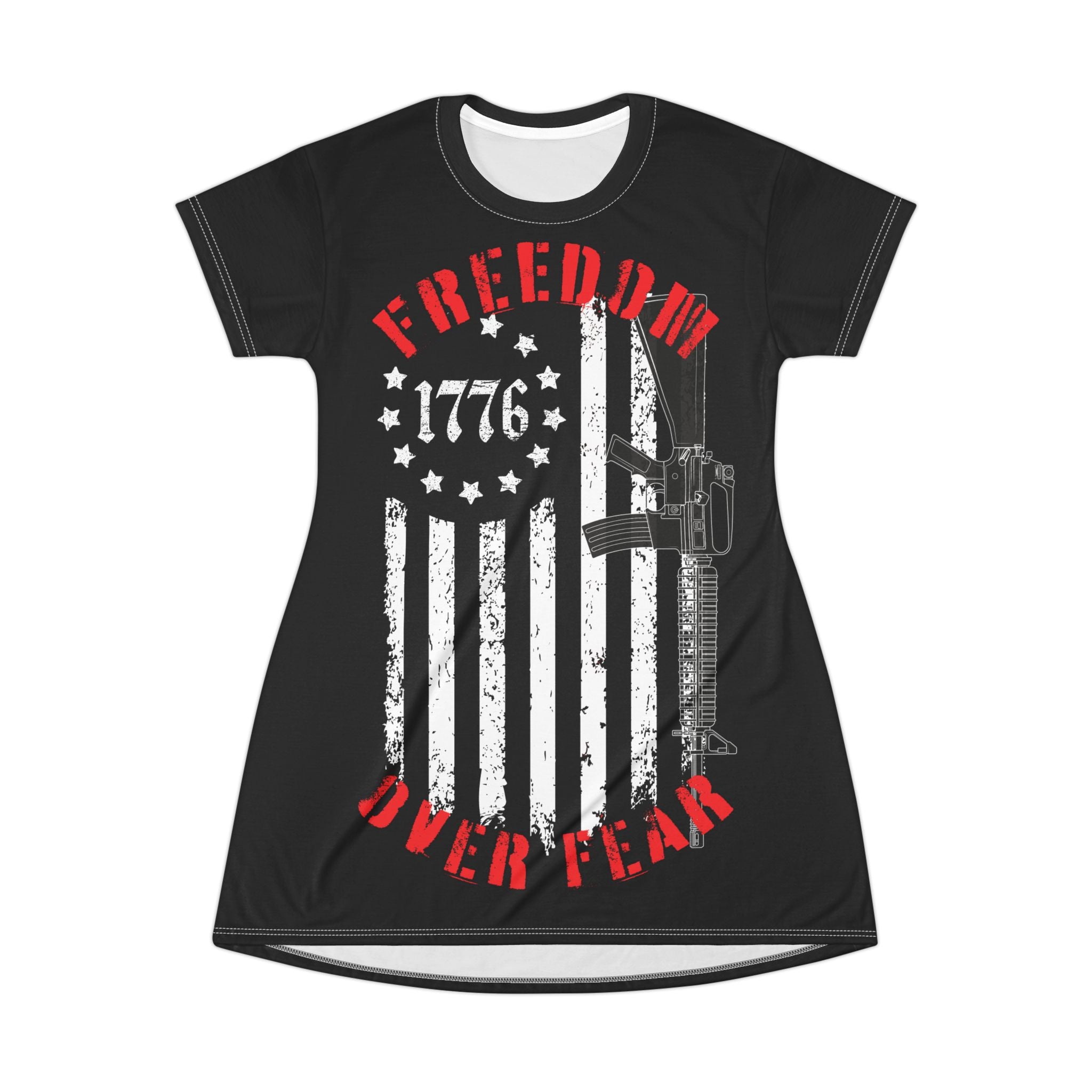 Freedom Over Fear T-Shirt Dress - Patriotic Style for Independence Day