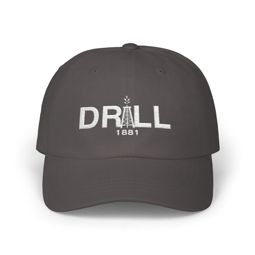 Drill 1881 Classic Dad Cap White Logo - Vintage Style Adjustable White Hat