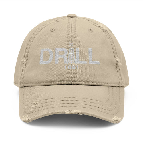 Distressed Dad Hat with 'WHITE DRILL' Embroidery - Casual Style