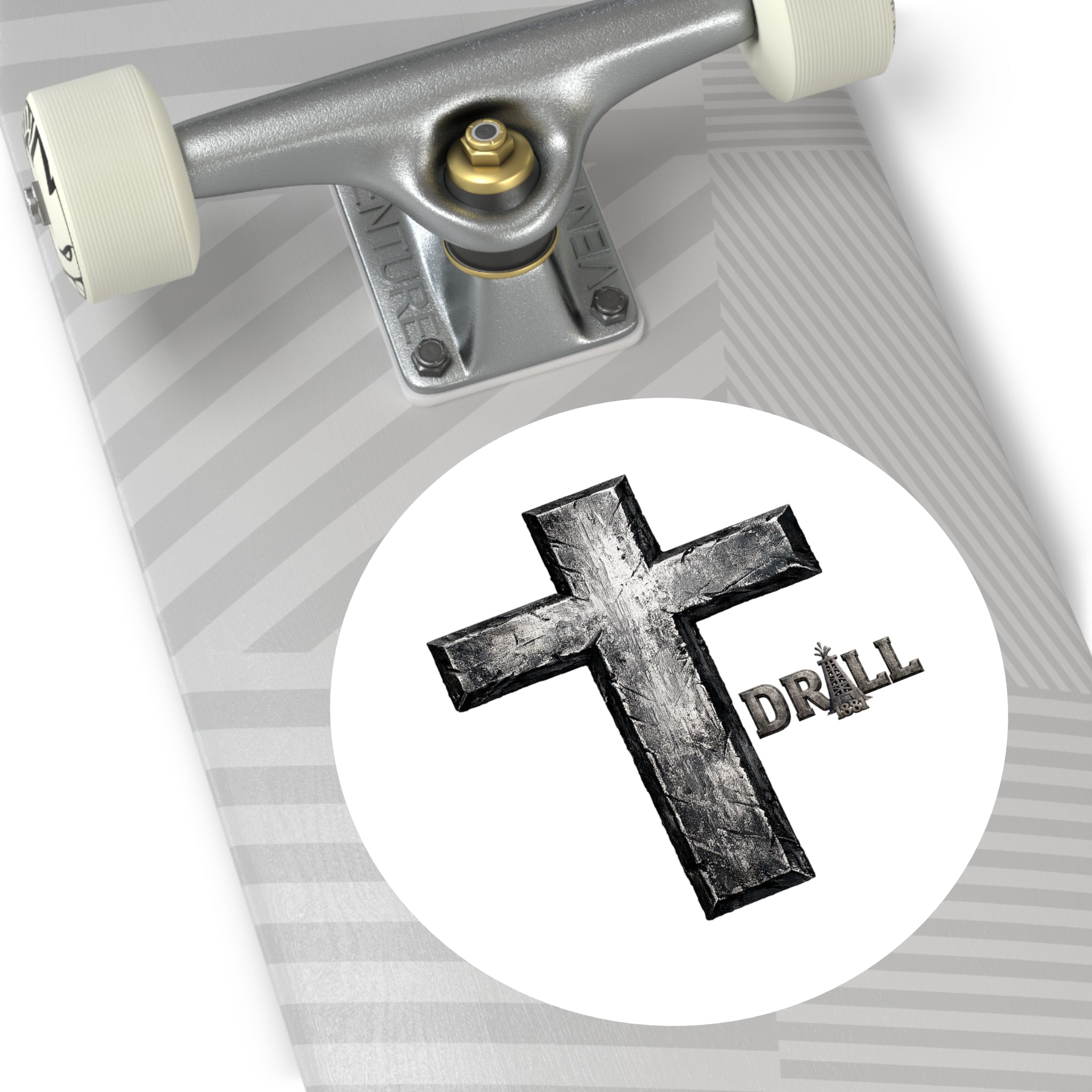 Stone Cross Round Sticker — Oilfield Hard Hat or Truck Decal