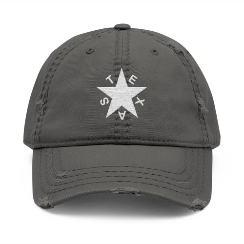 Texas Star White -  Distressed Hat with 'DRILL' Embroidery