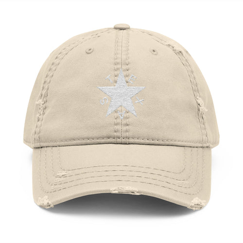 Texas Star White -  Distressed Hat with 'DRILL' Embroidery