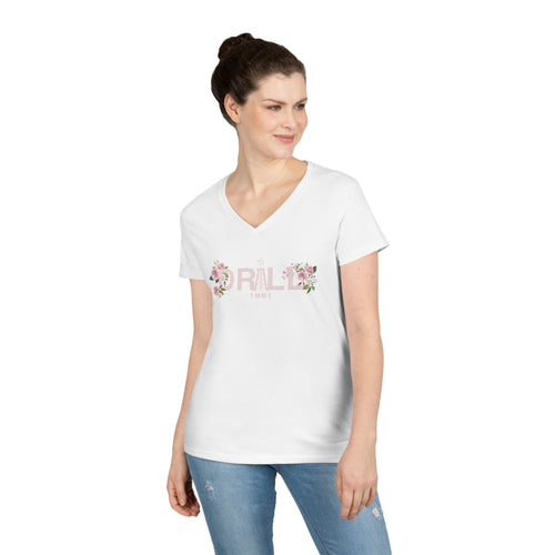 Drill Floral V-Neck T-Shirt for Women