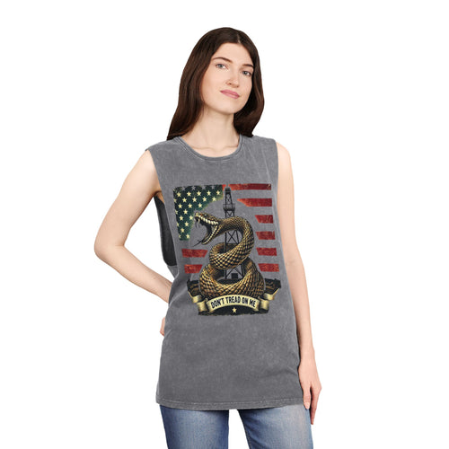 Don't Tread on Me Stonewash Tank Top - Patriotic Unisex Apparel