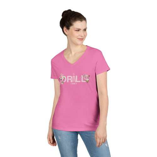 Drill Floral V-Neck T-Shirt for Women