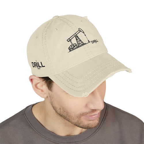 Pump Jack Sketch Distressed Hat Embroidery