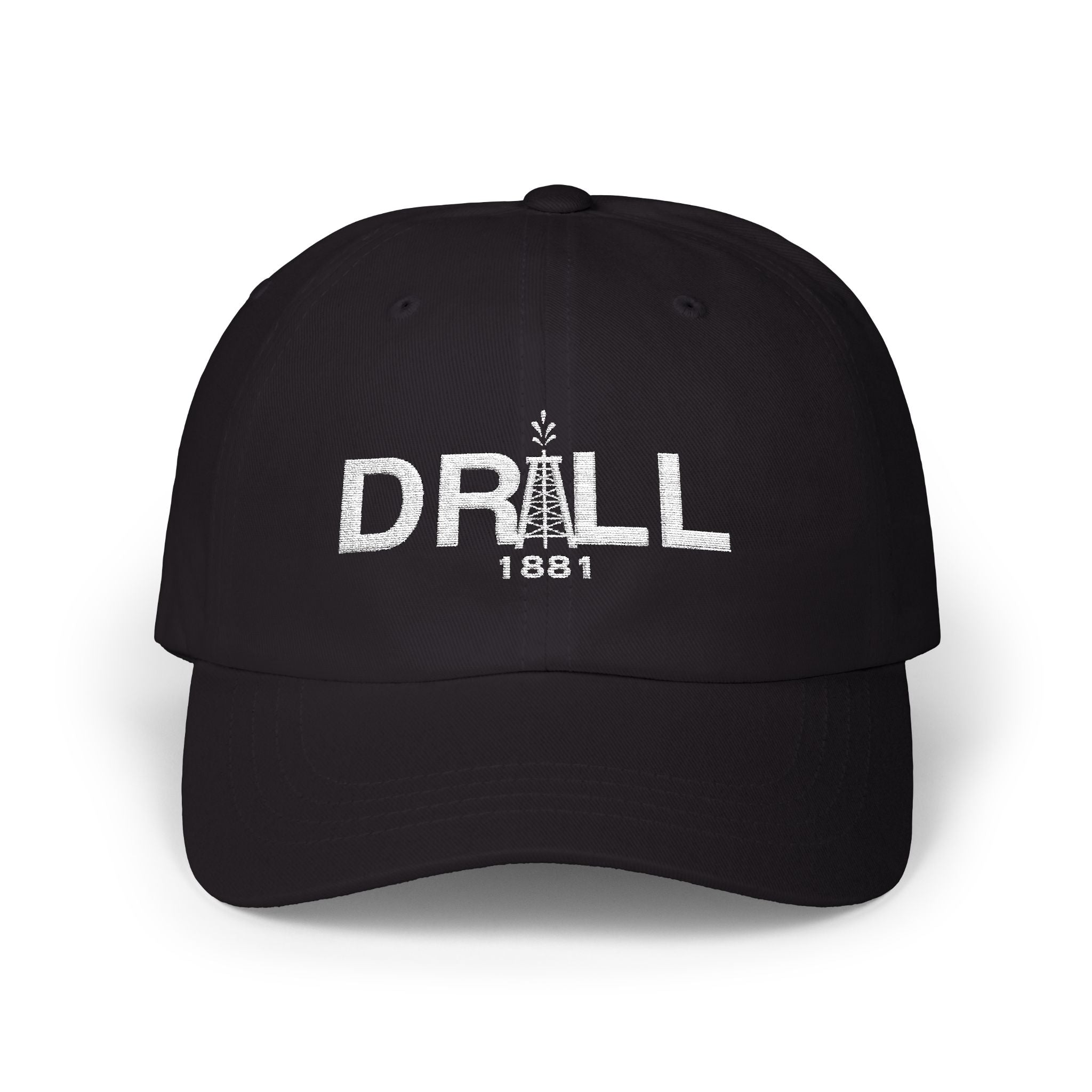 Drill 1881 Classic Dad Cap White Logo - Vintage Style Adjustable White Hat