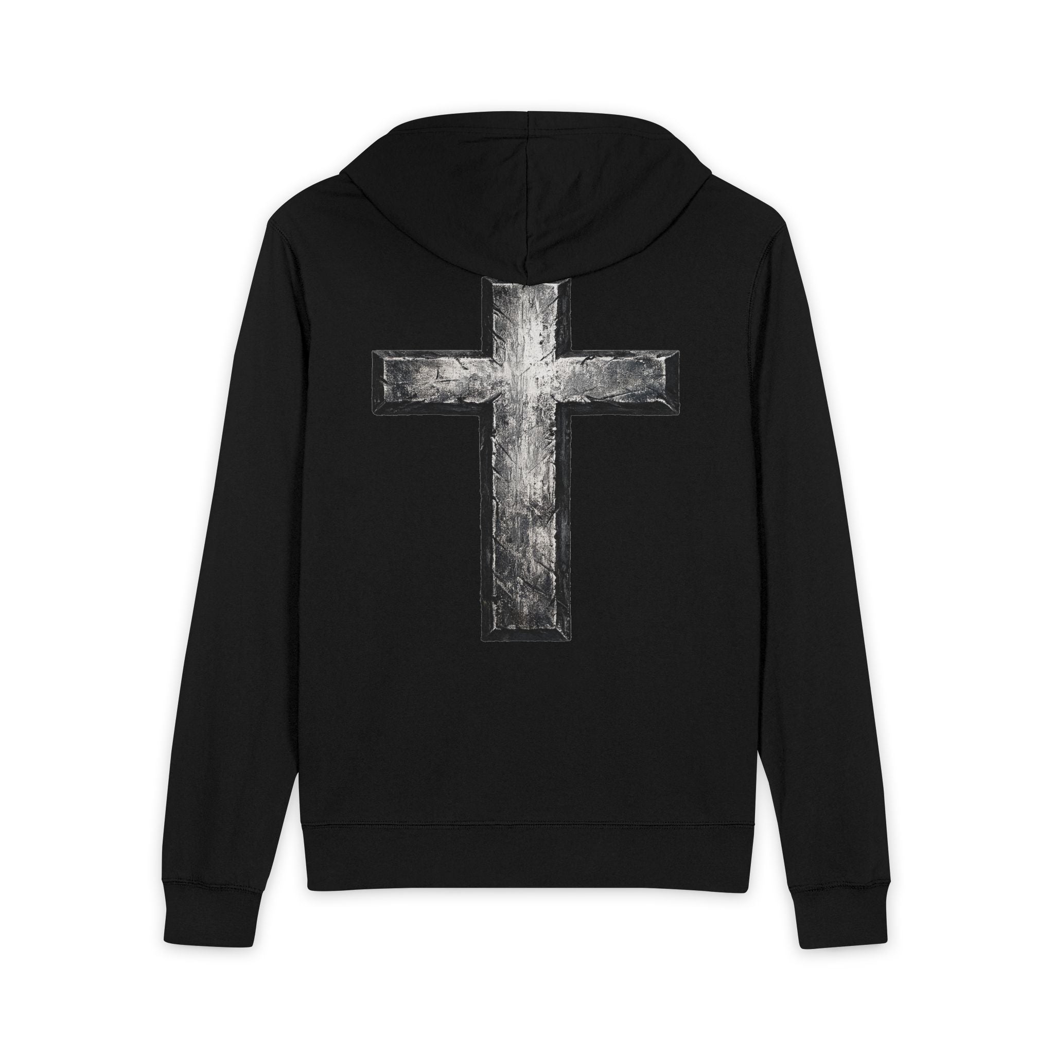 Full-Zip Hoodie — Grunge Silver Cross "Drill" Graphic