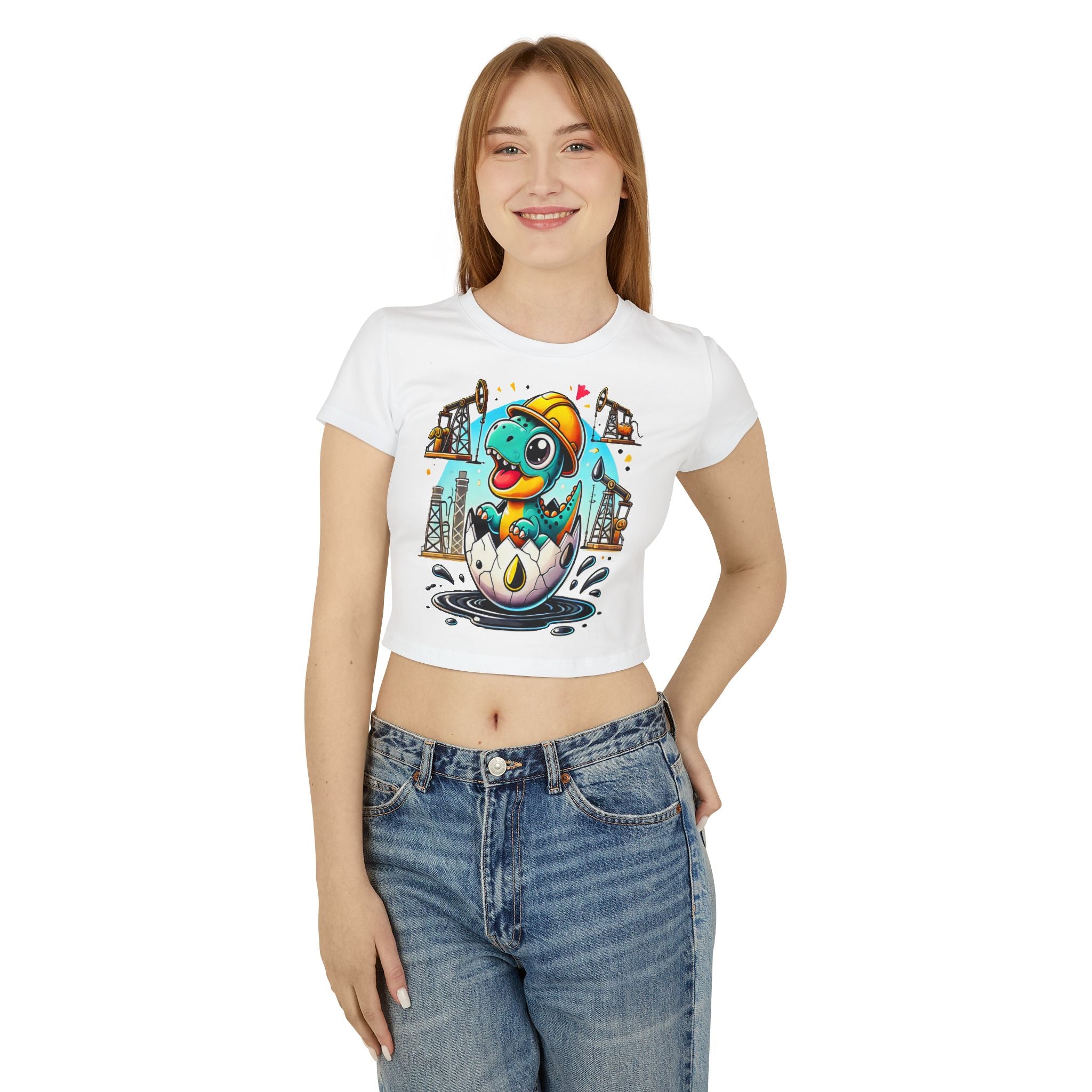 Hatch Crop Baby Tee - Fun Graphic T-Shirt for Dino Lovers