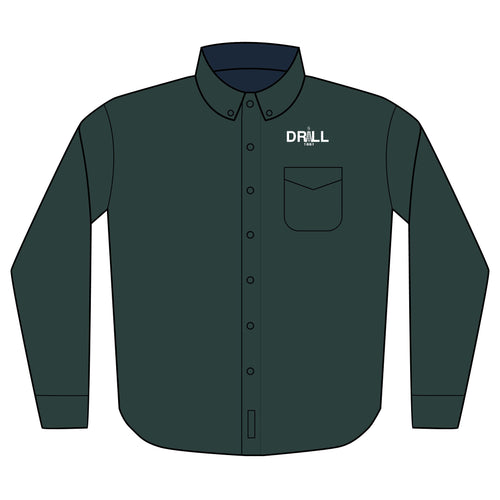 Embroidered 'DRILL' Work Shirt — Long Sleeve Button-Up