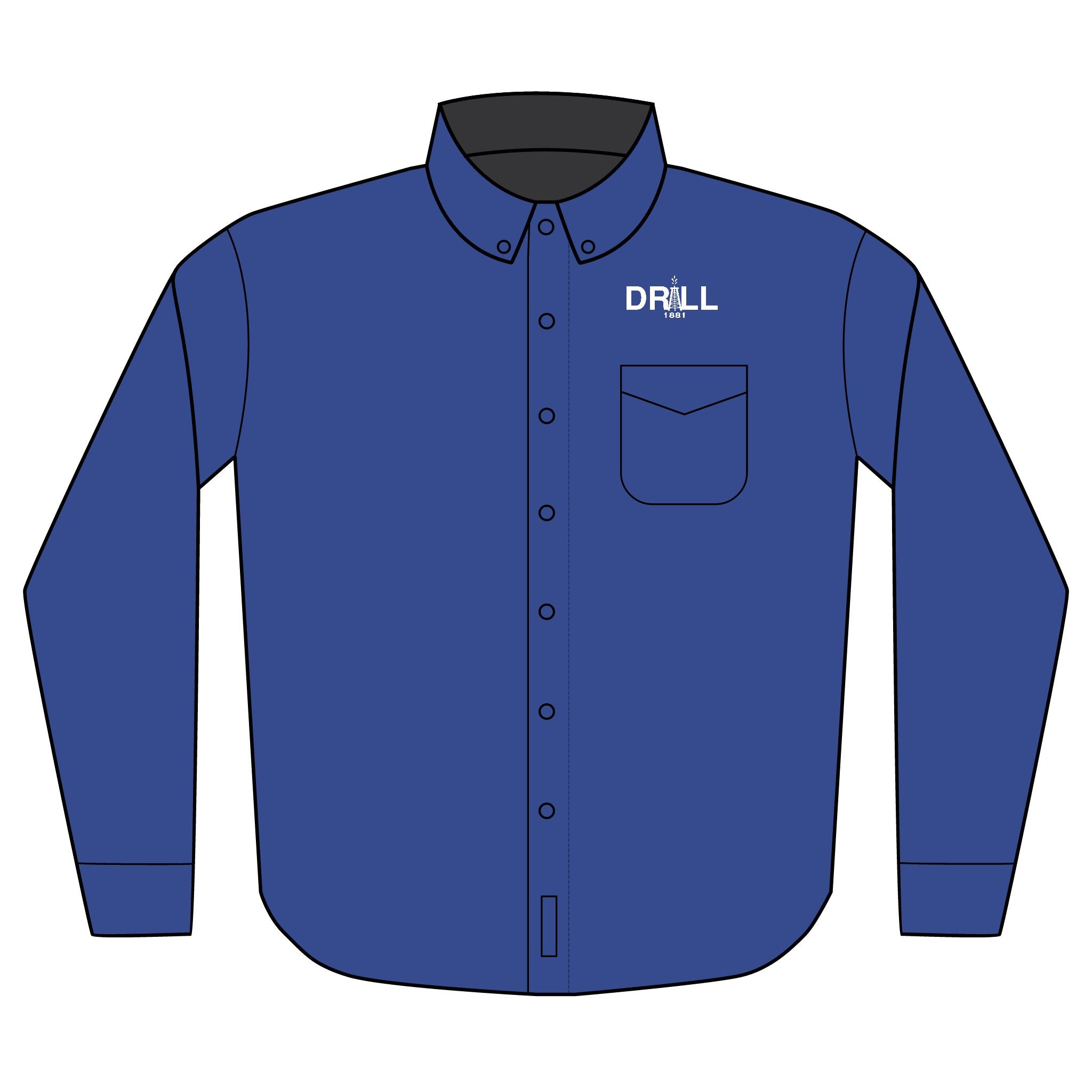 Embroidered 'DRILL' Work Shirt — Long Sleeve Button-Up