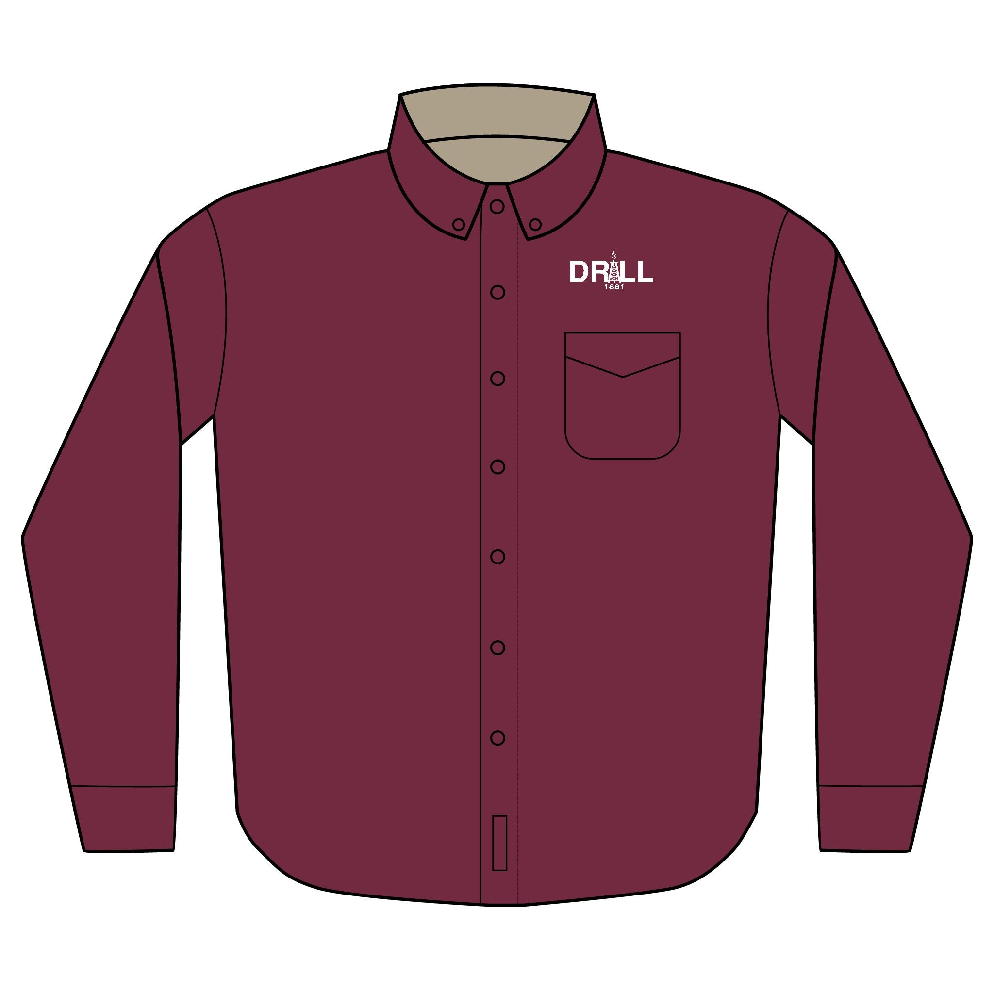 Embroidered 'DRILL' Work Shirt — Long Sleeve Button-Up