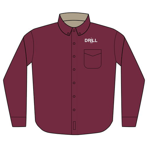 Embroidered 'DRILL' Work Shirt — Long Sleeve Button-Up