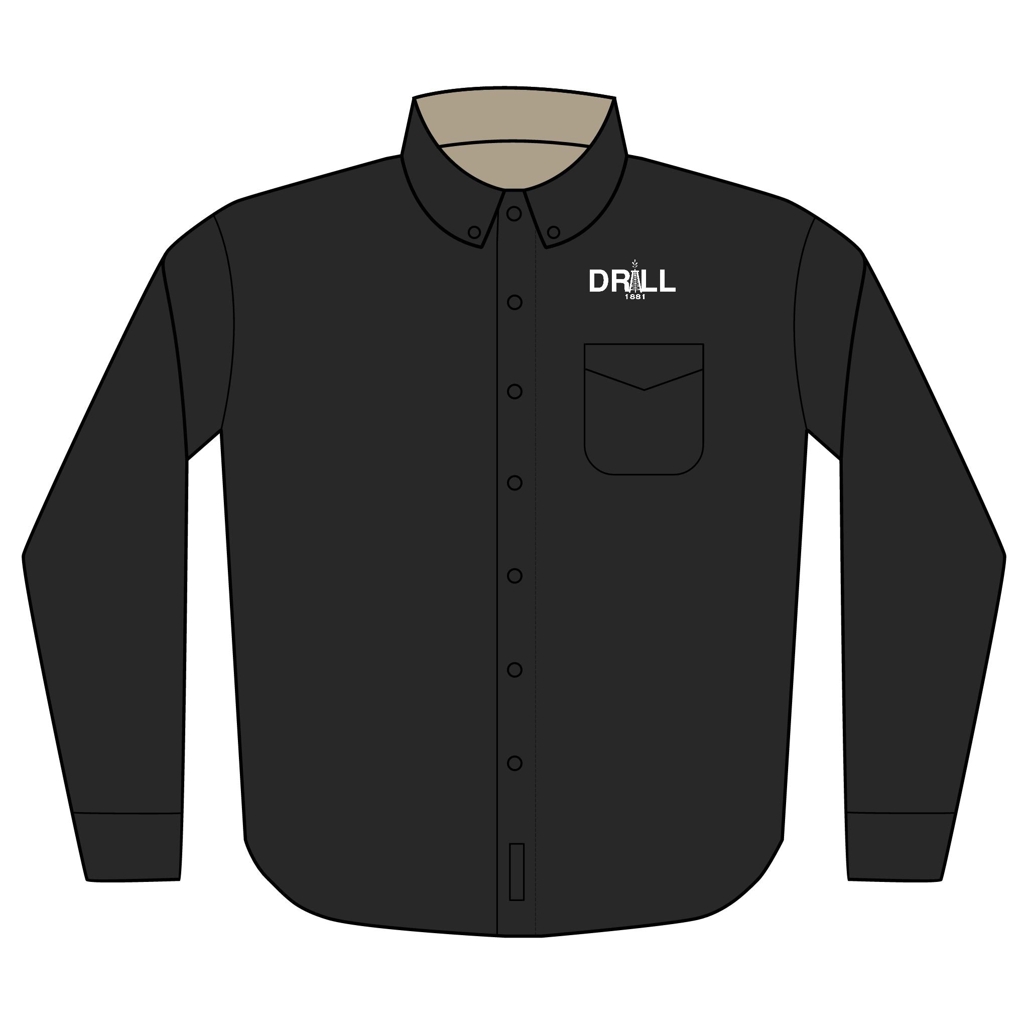 Embroidered 'DRILL' Work Shirt — Long Sleeve Button-Up