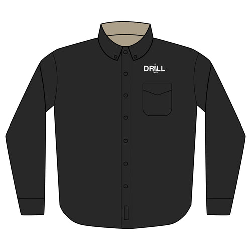 Embroidered 'DRILL' Work Shirt — Long Sleeve Button-Up