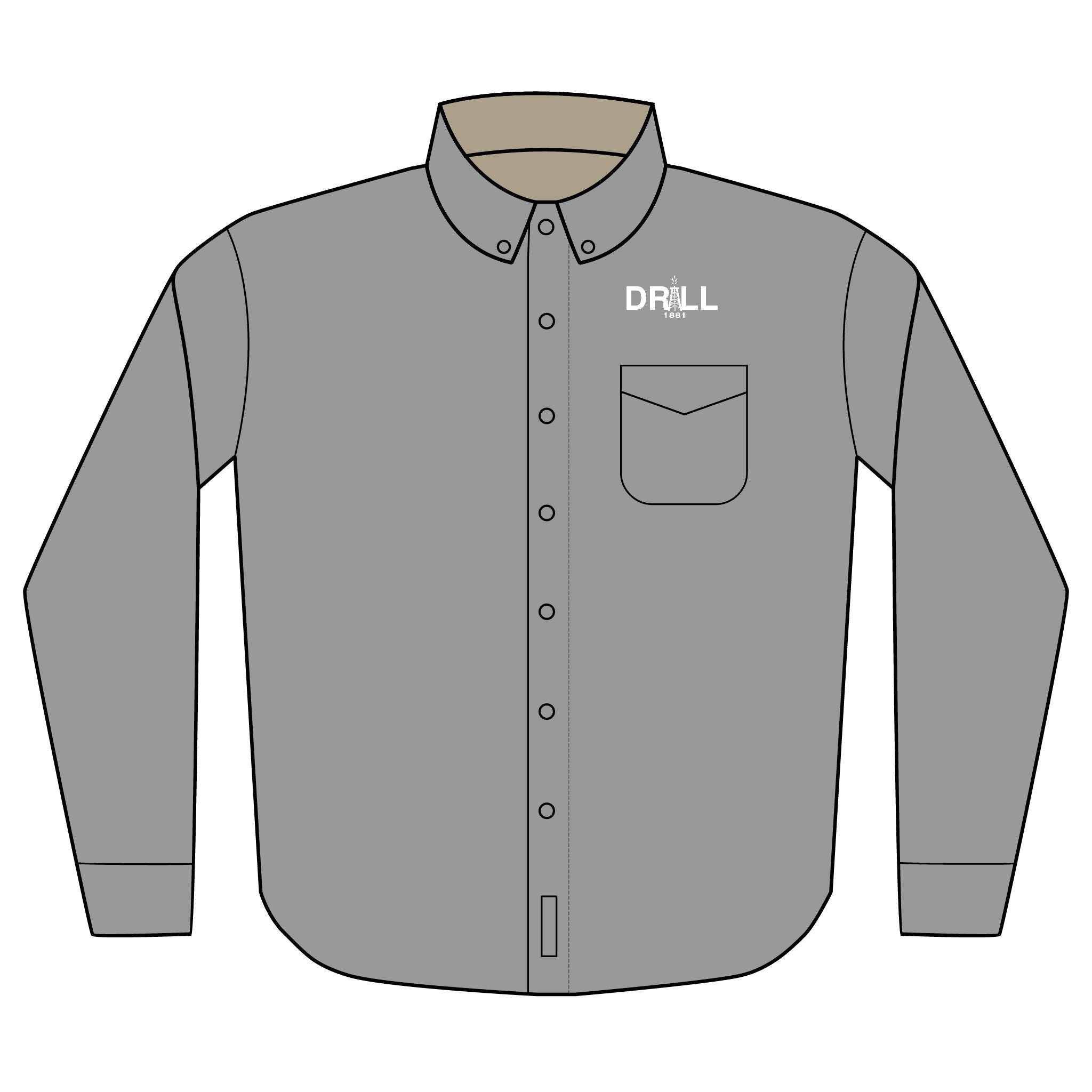 Embroidered 'DRILL' Work Shirt — Long Sleeve Button-Up