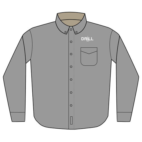 Embroidered 'DRILL' Work Shirt — Long Sleeve Button-Up