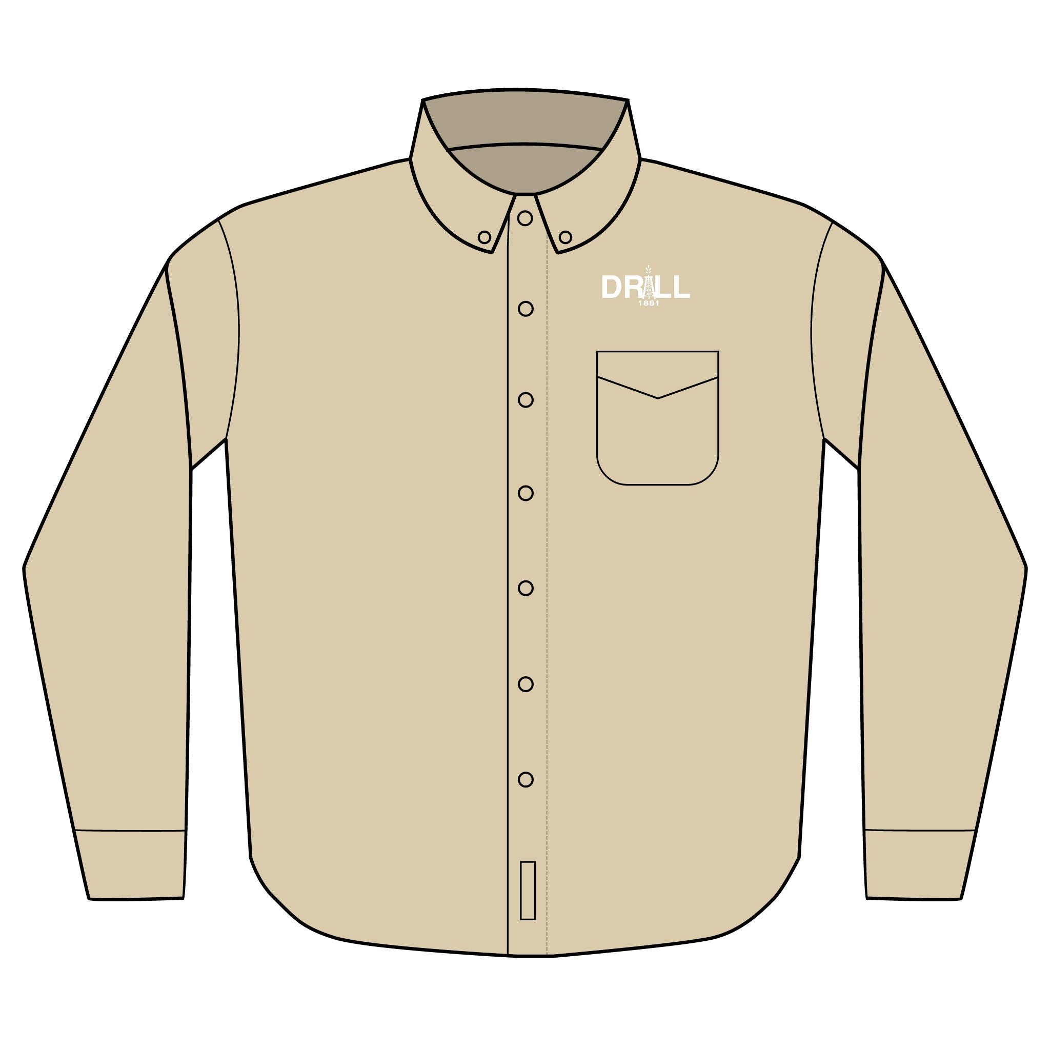 Embroidered 'DRILL' Work Shirt — Long Sleeve Button-Up